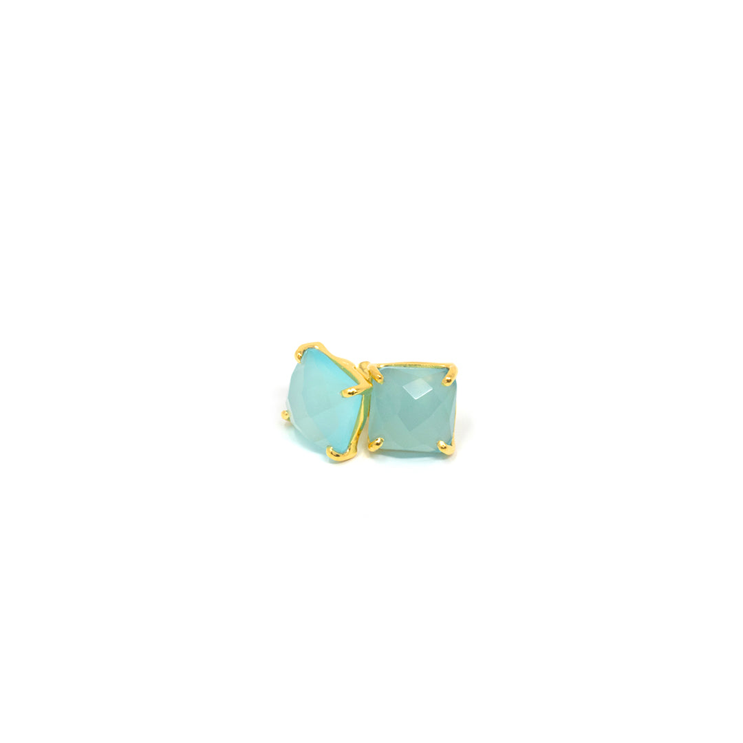 Cushion Stud Large Aqua Chalcedony