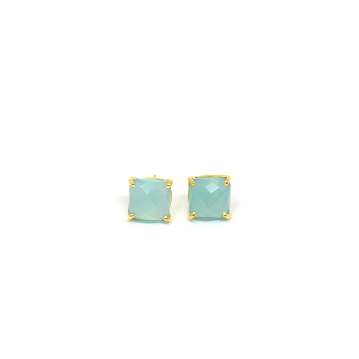 Cushion Stud Large Aqua Chalcedony