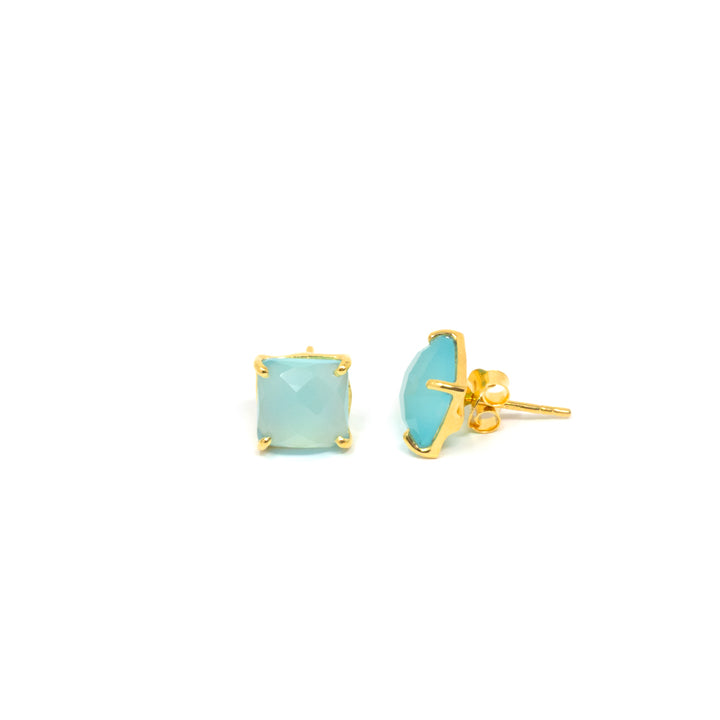 Cushion Stud Large Aqua Chalcedony