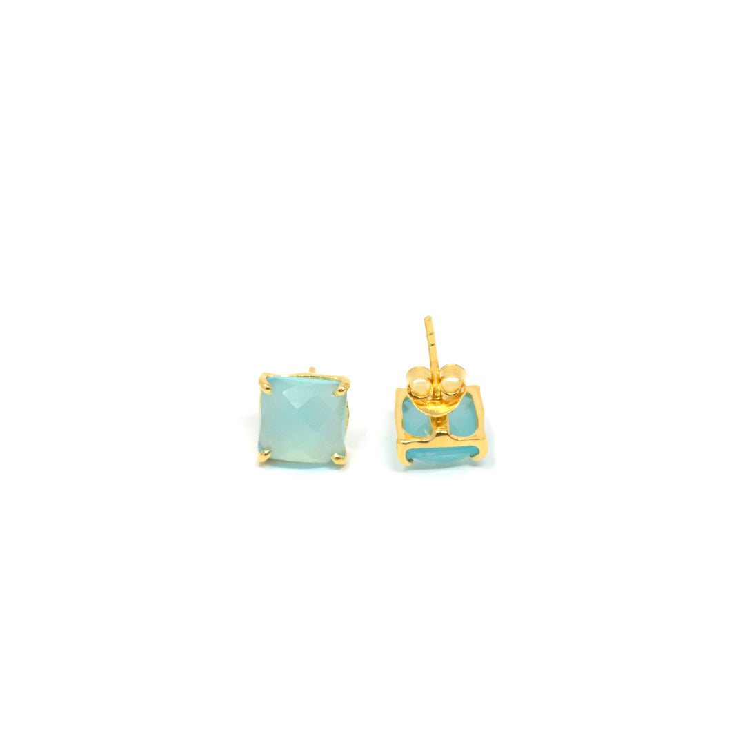 Cushion Stud Large Aqua Chalcedony