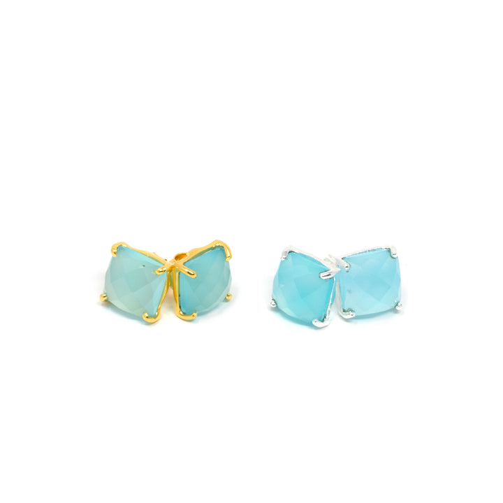 Cushion Stud Large Aqua Chalcedony