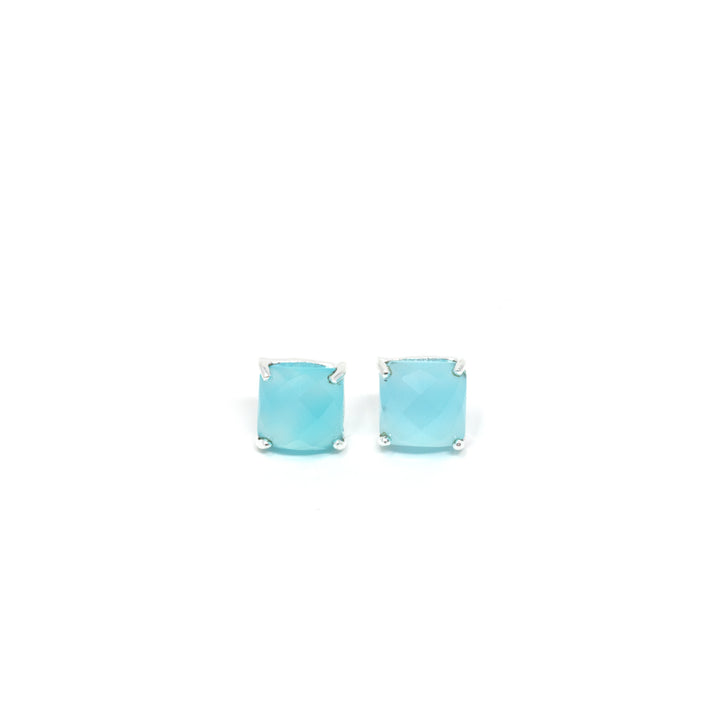 Cushion Stud Large Aqua Chalcedony