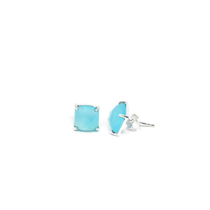 Cushion Stud Large Aqua Chalcedony