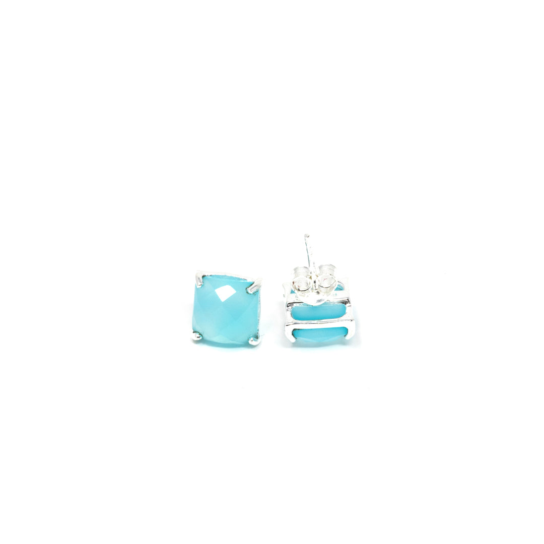 Cushion Stud Large Aqua Chalcedony