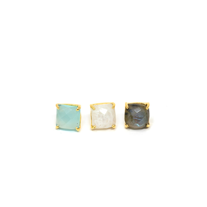 Cushion Stud Large Aqua Chalcedony