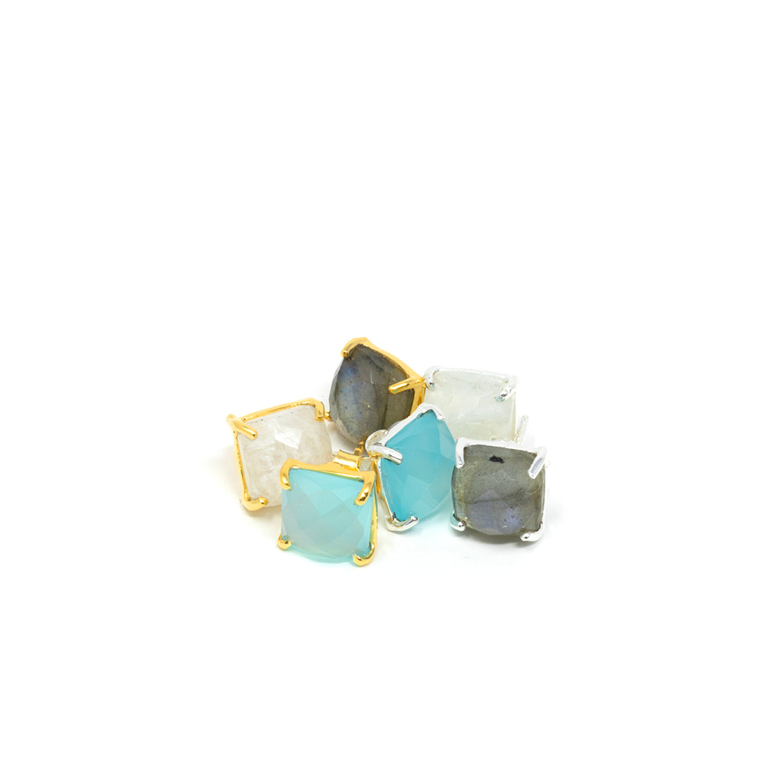 Cushion Stud Large Aqua Chalcedony