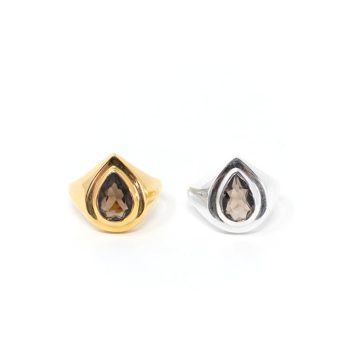 Large Drop Signet Smokey Quartz