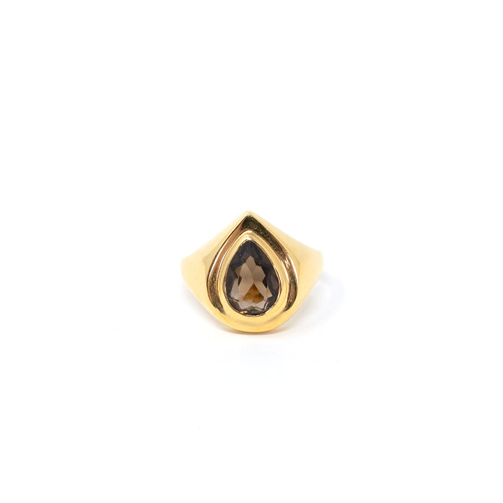 Large Drop Signet Smokey Quartz