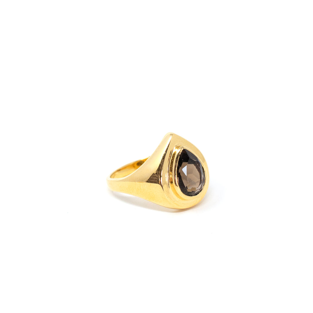 Large Drop Signet Smokey Quartz