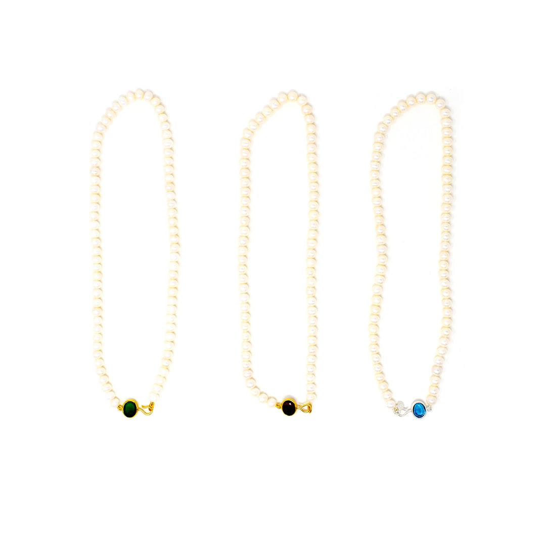 Large Pearl Beaded Necklace Blue Topaz