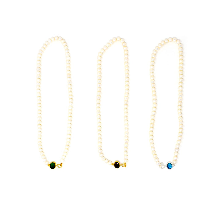 Large Pearl Beaded Necklace Blue Topaz
