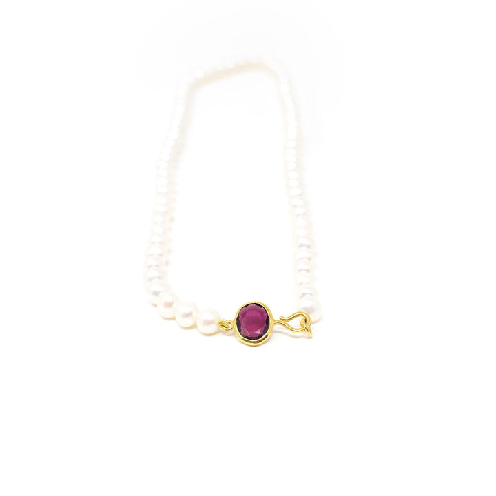 Large Pearl Beaded Necklace Garnet