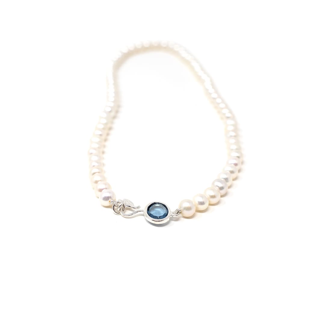 Large Pearl Beaded Necklace Blue Topaz