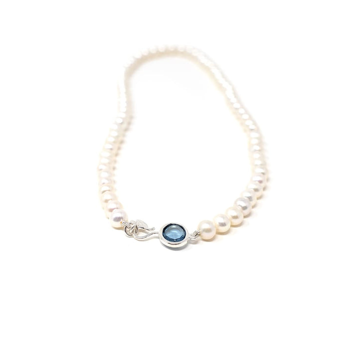Large Pearl Beaded Necklace Blue Topaz