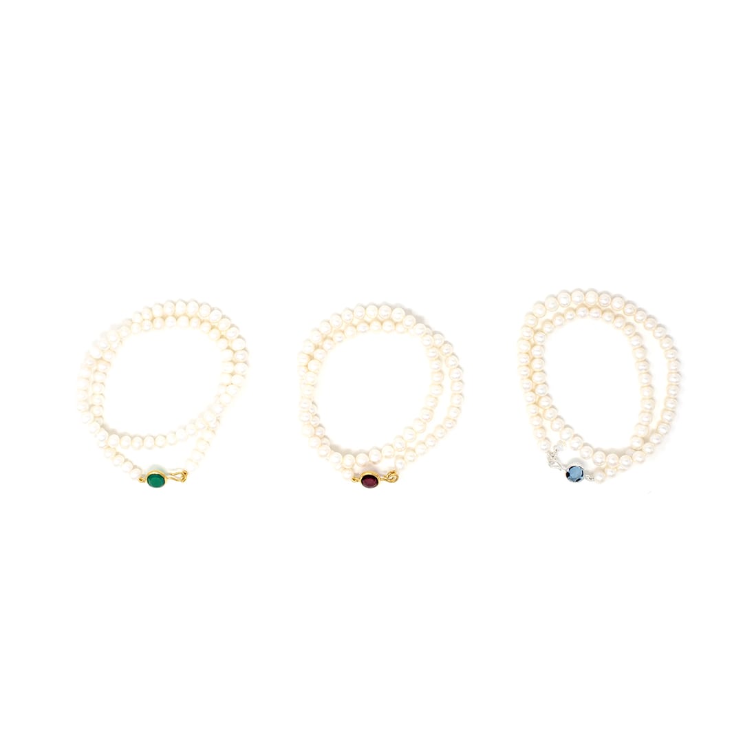 Large Pearl Beaded Necklace Blue Topaz